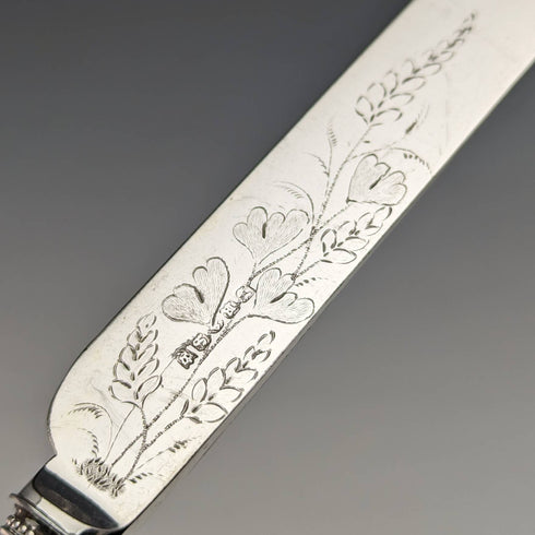 英國古董白色蝴蝶殼手柄甜品餐具 6 對布盒套裝